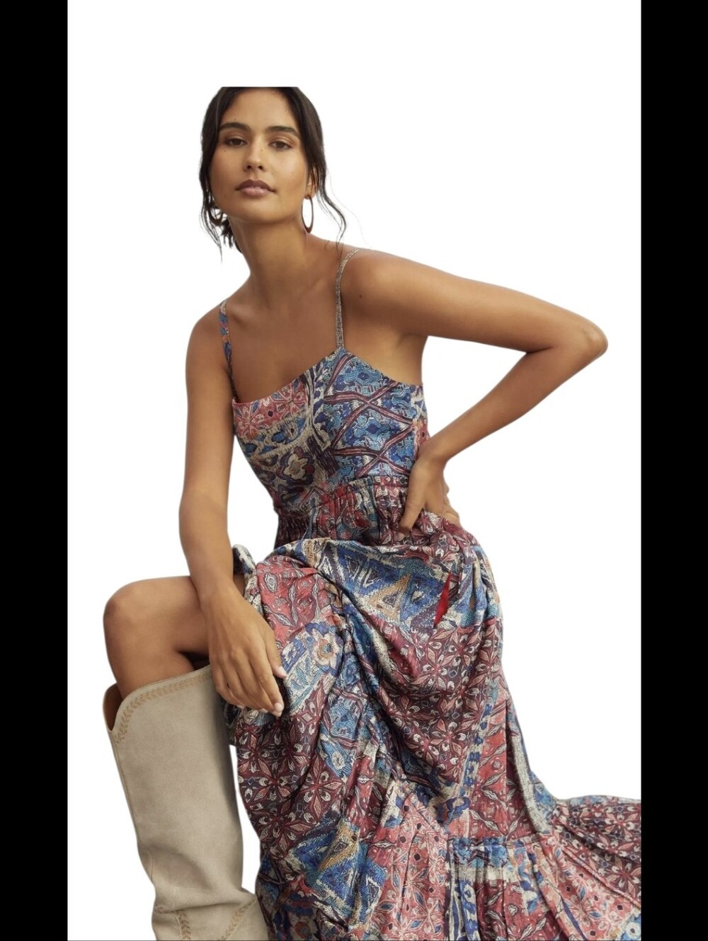 Anthropologie Nikita Mhaisalkar Abstract Tiered Balloon Hem Midi Dress 8P